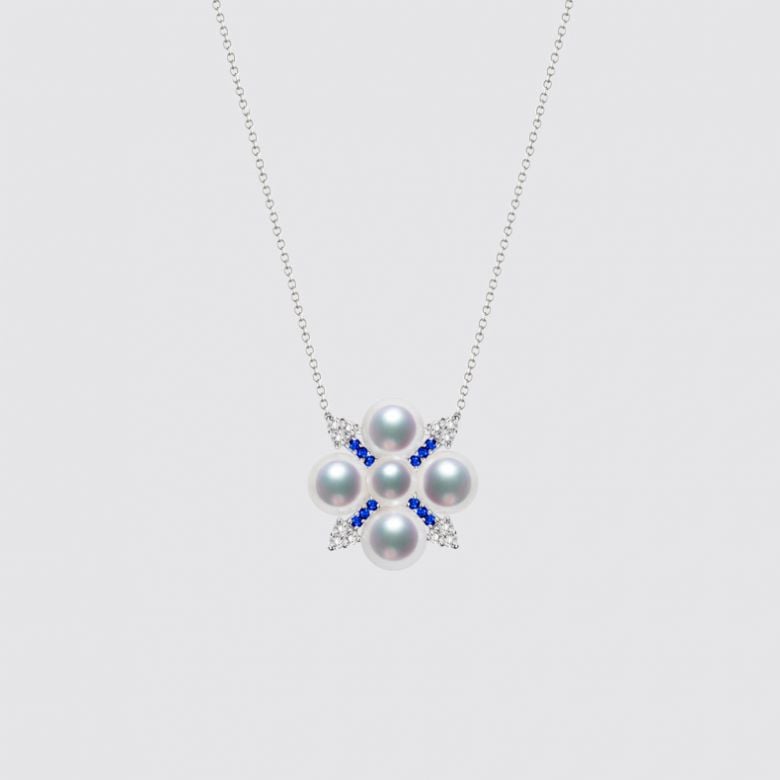 Ciondolo Voyage stellaire I Perla Akoya Oro bianco Diamante Zaffiro - 3
