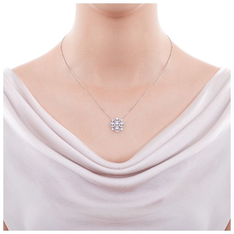 Ciondolo Voyage stellaire I Perla Akoya Oro bianco Diamante Zaffiro - 2