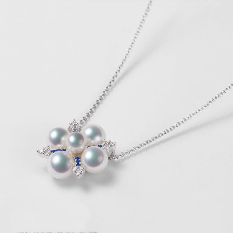 Ciondolo Voyage stellaire I Perla Akoya Oro bianco Diamante Zaffiro - 1
