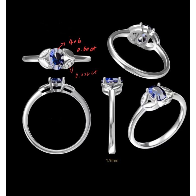 Anello da Donna Cuore di Trifoglio - Oro Giallo & Zaffiri Blu - 1
