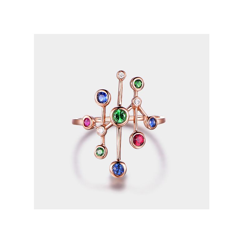 Anello Oro rosa, pietre preziose. Gocce d'amore - 8