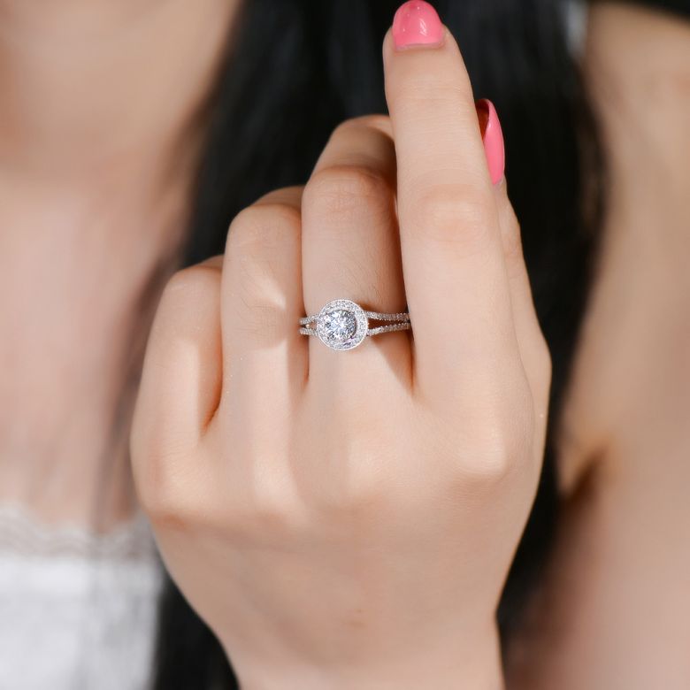 Anello di Fidanzamento Dahlia - Oro Bianco Lucido e Diamanti VS/G | Gemperles - 9