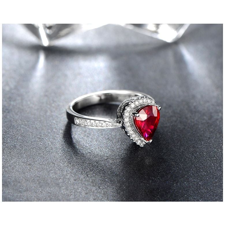 Anello Contessa - Oro Bianco, Rubino Pera & Diamanti - 5