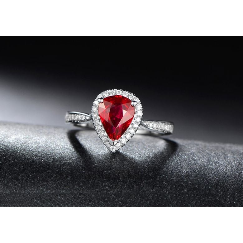 Anello Contessa - Oro Bianco, Rubino Pera & Diamanti - 3