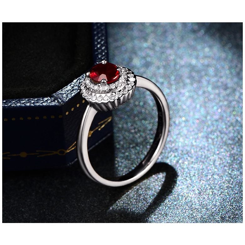 Anello Di Fidanzamento Contrasto - Oro Bianco, Diamanti & Rubino Mozambico - 7
