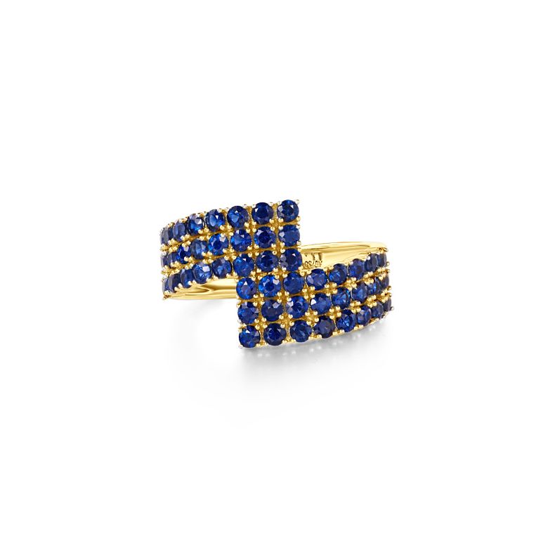 Anello Enlace Moi - Oro Giallo e Pavé Zaffiri Blu - 10