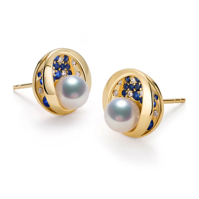 Anello, Ciondolo e Orecchini Seiza. Perle Akoya, Oro giallo, diamanti. - 4