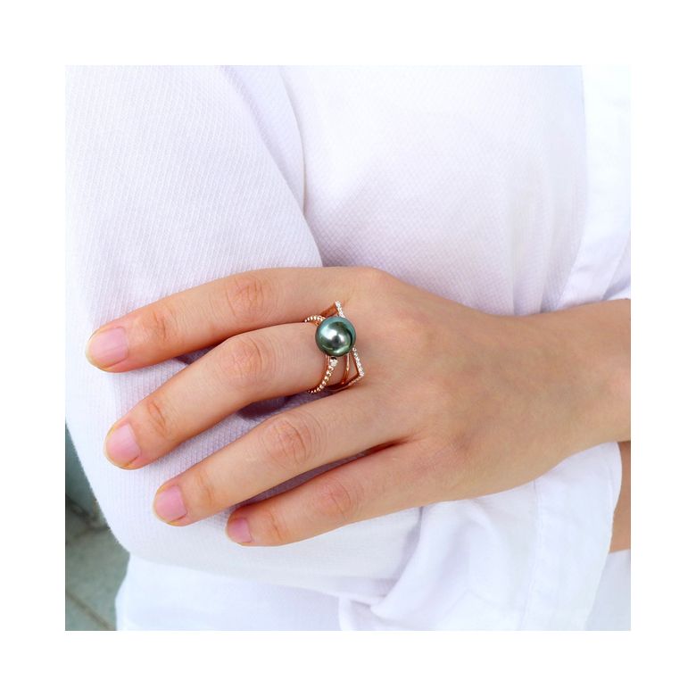 Anello perla di Tahiti, Oro giallo, diamanti - Saperlipopette - 9