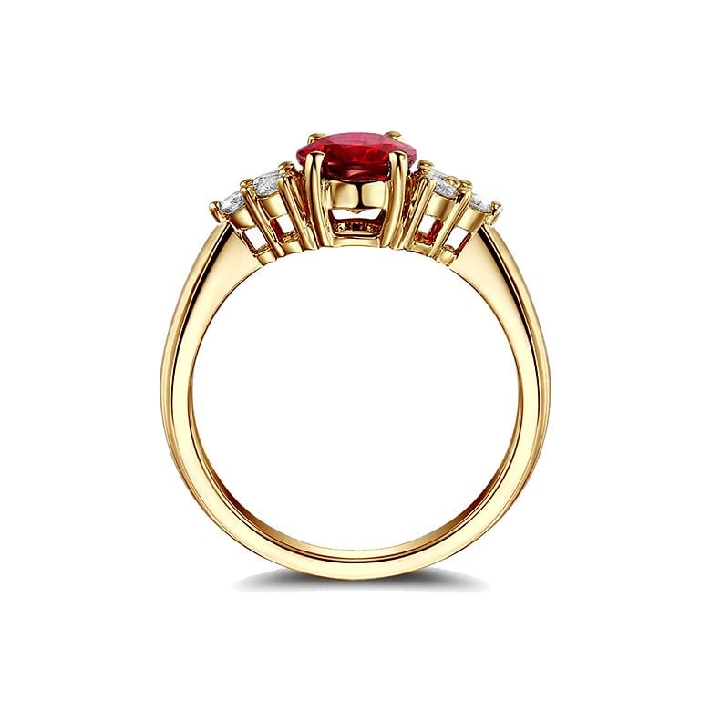 Anello da Donna Douce France - Oro Giallo, Diamanti & Rubino Ovale - 8