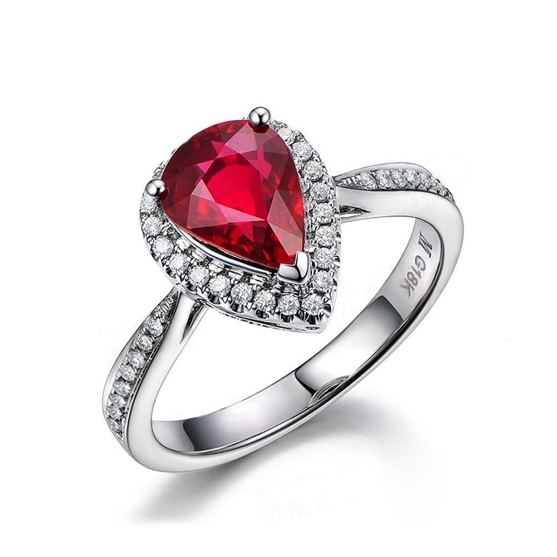 Anello Contessa - Oro Bianco, Rubino Pera & Diamanti - 1