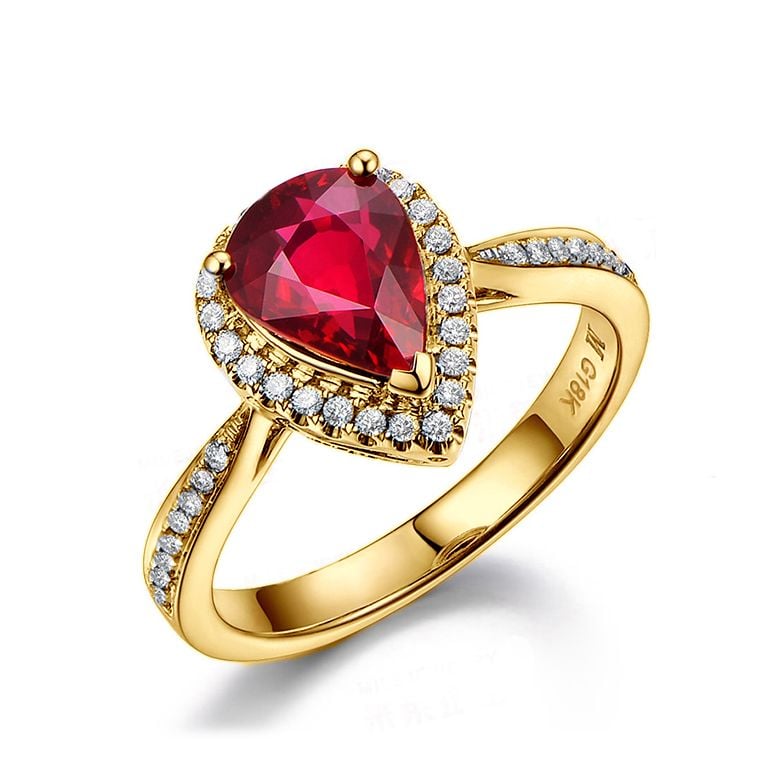 Anello Contessa - Oro Giallo, Rubino Pera & Diamanti - 1