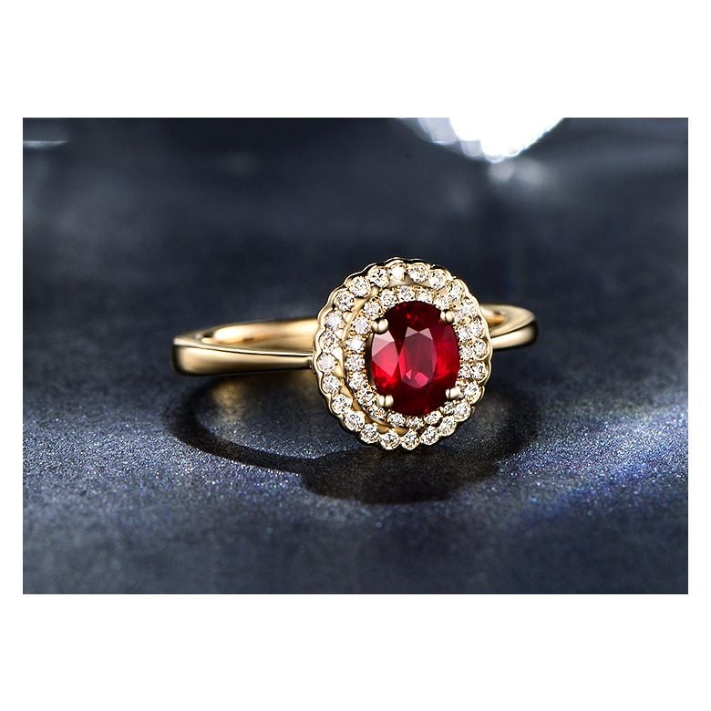 Anello Di Fidanzamento Contrasto - Oro Giallo, Diamanti & Rubino Mozambico - 8