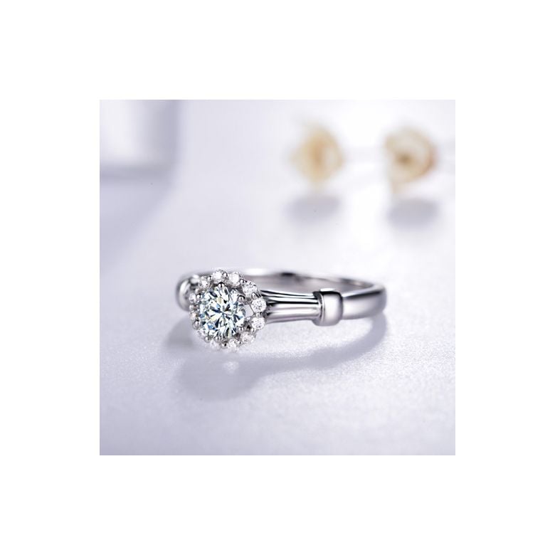 Anello di fidanzamento solitario accompagnato, sormontato diamanti - 0.38ct - 9