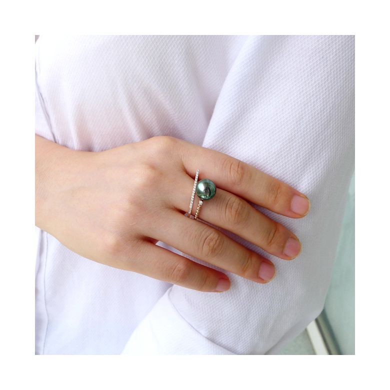 Anello perla di Tahiti, Oro giallo, diamanti - Saperlipopette - 10