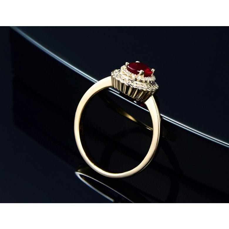 Anello Di Fidanzamento Contrasto - Oro Giallo, Diamanti & Rubino Mozambico - 10