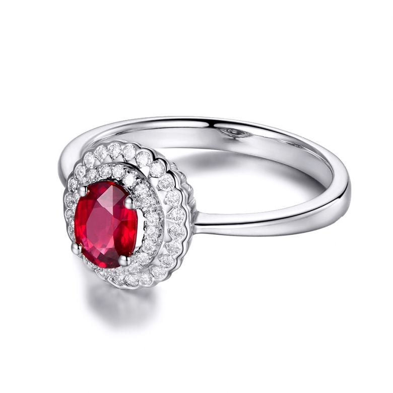 Anello Di Fidanzamento Contrasto - Oro Bianco, Diamanti & Rubino Mozambico - 11