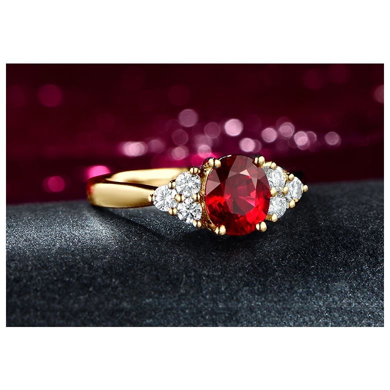 Anello da Donna Douce France - Oro Giallo, Diamanti & Rubino Ovale - 4