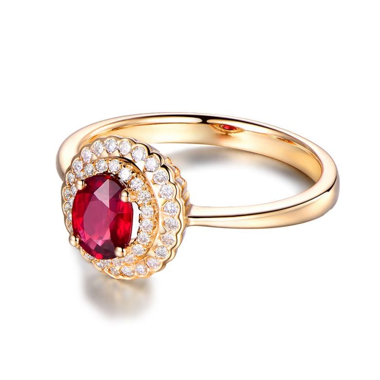 Anello Di Fidanzamento Contrasto - Oro Giallo, Diamanti & Rubino Mozambico - 12