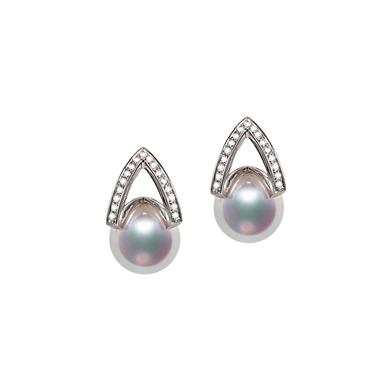 Orecchini Pendenti Masako - Perle Akoya Bianche 8/8.5mm AAA - Farfalla Oro Bianco - 1