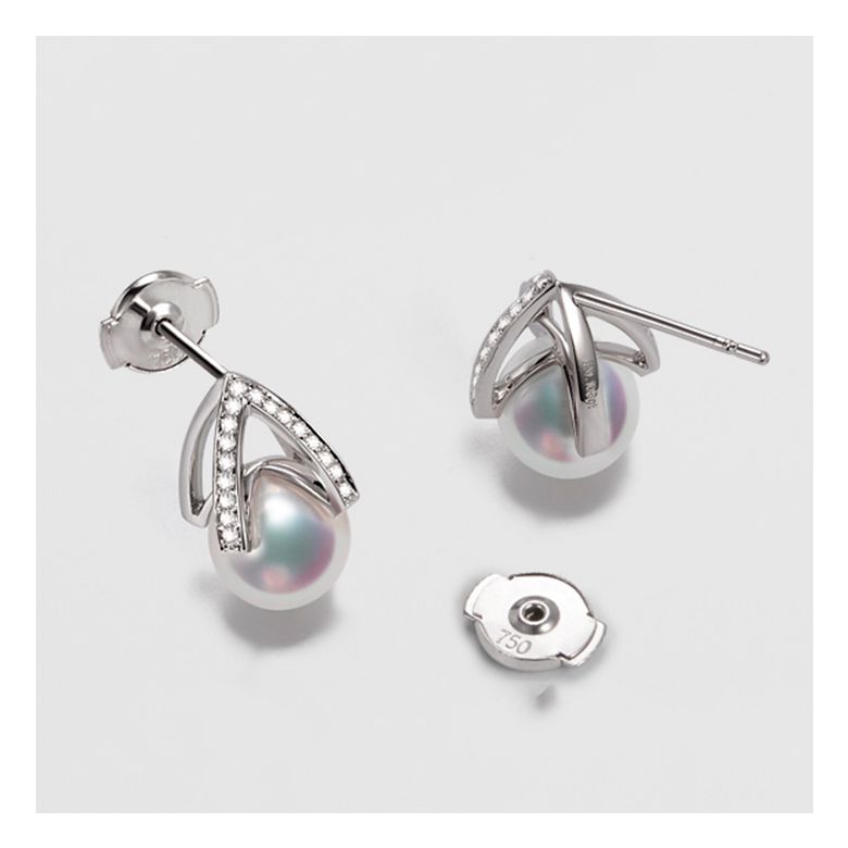 Orecchini Pendenti Masako - Perle Akoya Bianche 8/8.5mm AAA - Farfalla Oro Bianco - 4