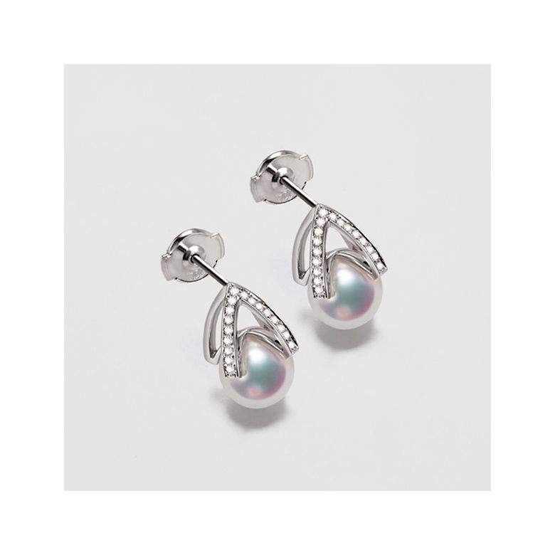 Orecchini Pendenti Masako - Perle Akoya Bianche 8/8.5mm AAA - Farfalla Oro Bianco - 3
