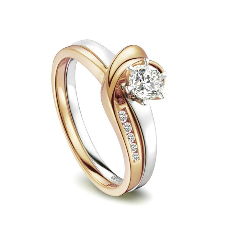 Anello di Fidanzamento Doppio Insieme - Oro Bianco & Rosa 18kt, Diamanti | Gemperles - 1