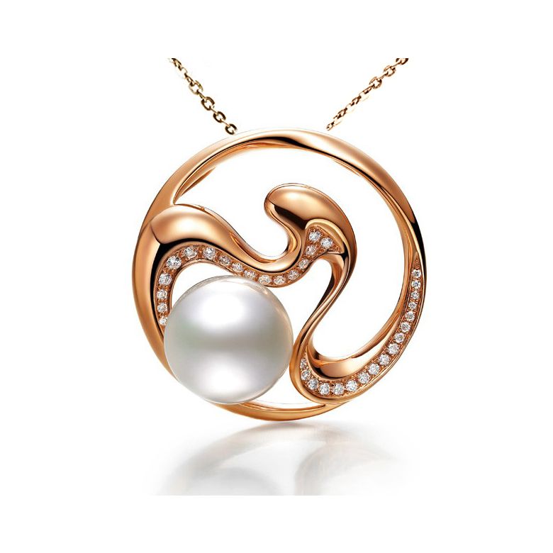 Ciondolo fiore di pesco - Perle d'Australia, diamanti, oro rosa - 1