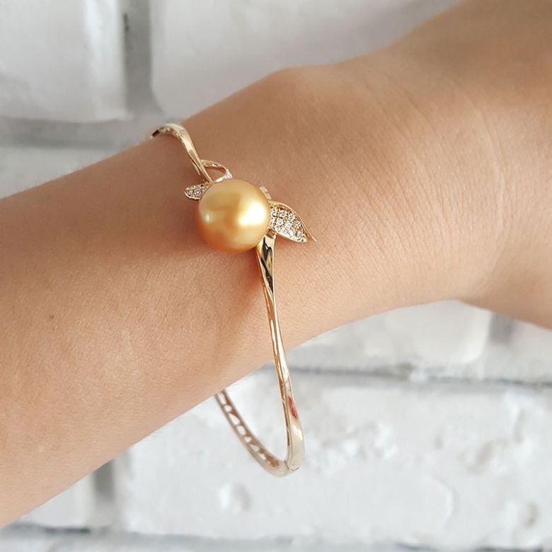 Braccialetto Jonc Végétal - Oro Giallo, Perla dei Mari del Sud - 5