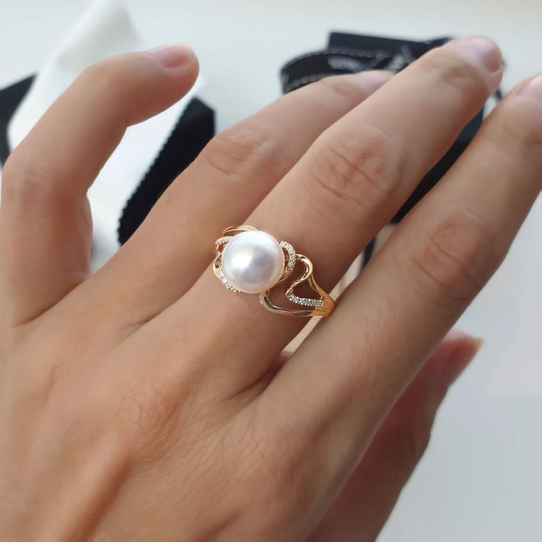 Anello Corinthe - Oro Bianco, Perla d'Acqua Dolce - 5