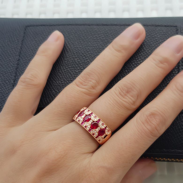 Anello Orientale a Paris - Oro Giallo, Riviera Mezzo Giro di Rubini e Diamanti - 5
