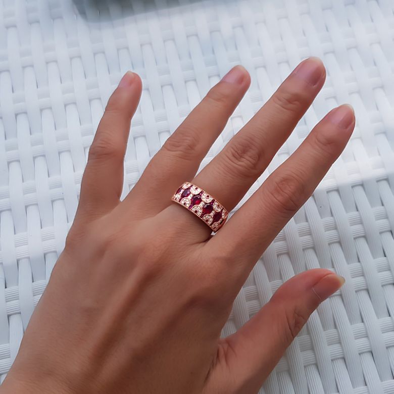 Anello Orientale a Paris - Oro Giallo, Riviera Mezzo Giro di Rubini e Diamanti - 8