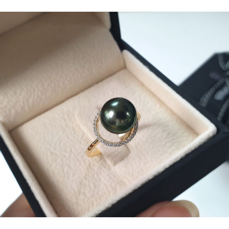 Anello Madagascar - Oro Giallo, Diamanti e Perla di Tahiti - 4