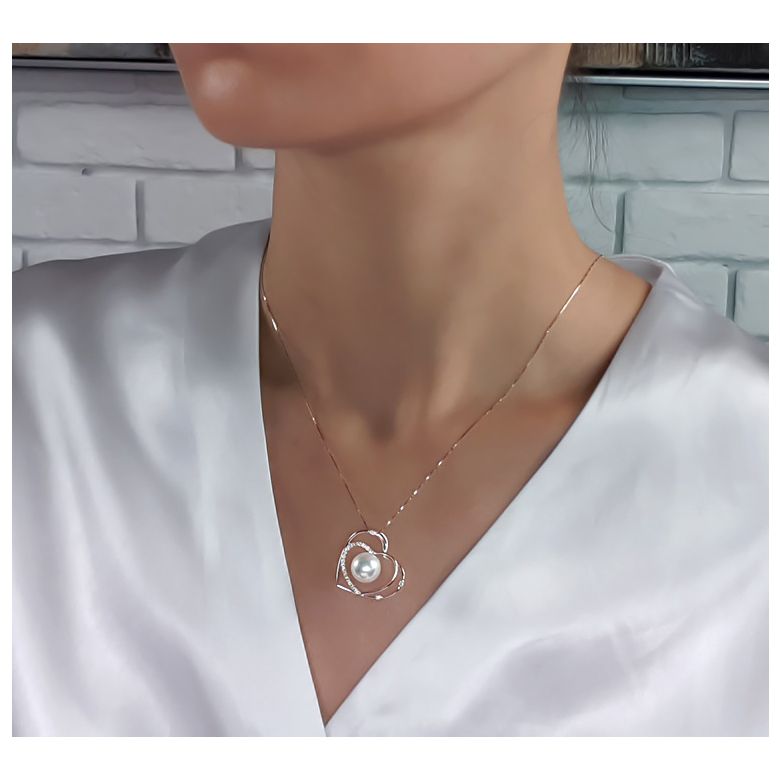 Ciondolo cuore - Regalo dichiarazione d'amore - Perla d'Australia bianca - 1
