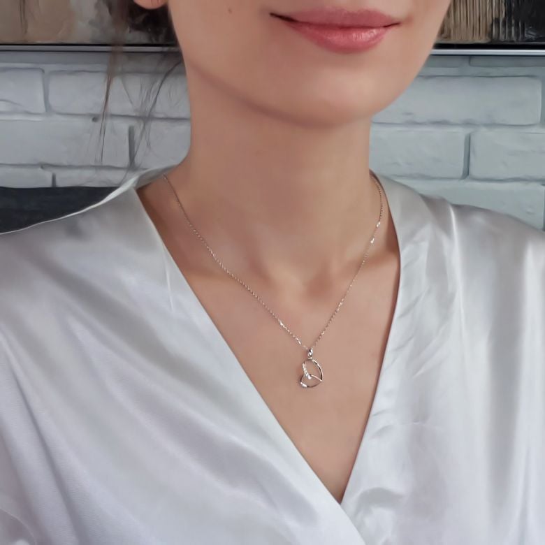 Ciondolo cuore di farfalla - Oro bianco, diamanti - 3