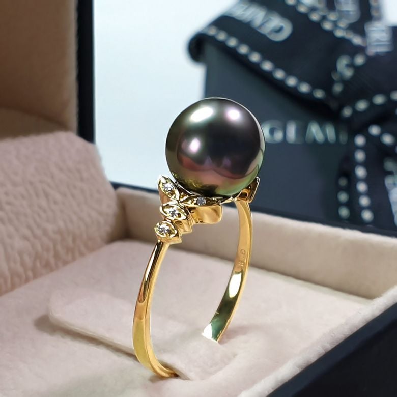 Anello Mont du Lotus - Oro Giallo, Diamanti e Perla di Tahiti - 2