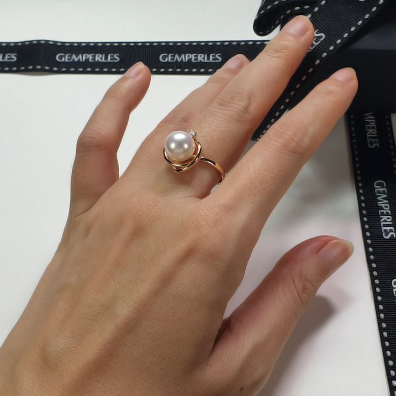 Anello Résurrection - Oro Giallo 18kt, Diamante e Perla d'Acqua Dolce - 3