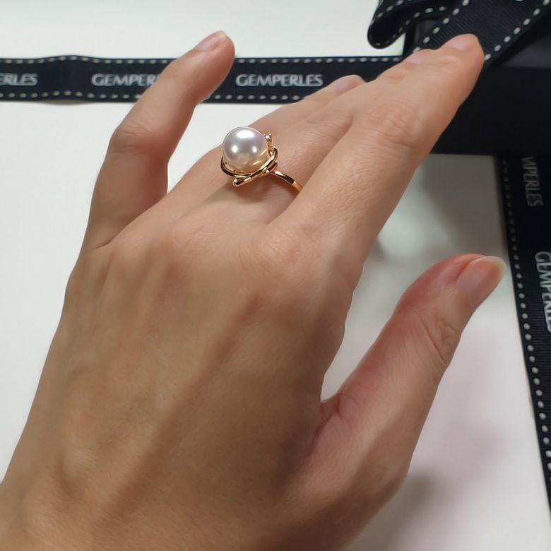 Anello Résurrection - Oro Giallo 18kt, Diamante e Perla d'Acqua Dolce - 5