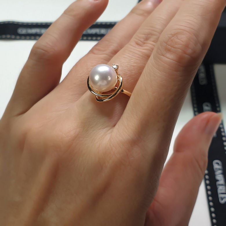 Anello Résurrection - Oro Giallo 18kt, Diamante e Perla d'Acqua Dolce - 6