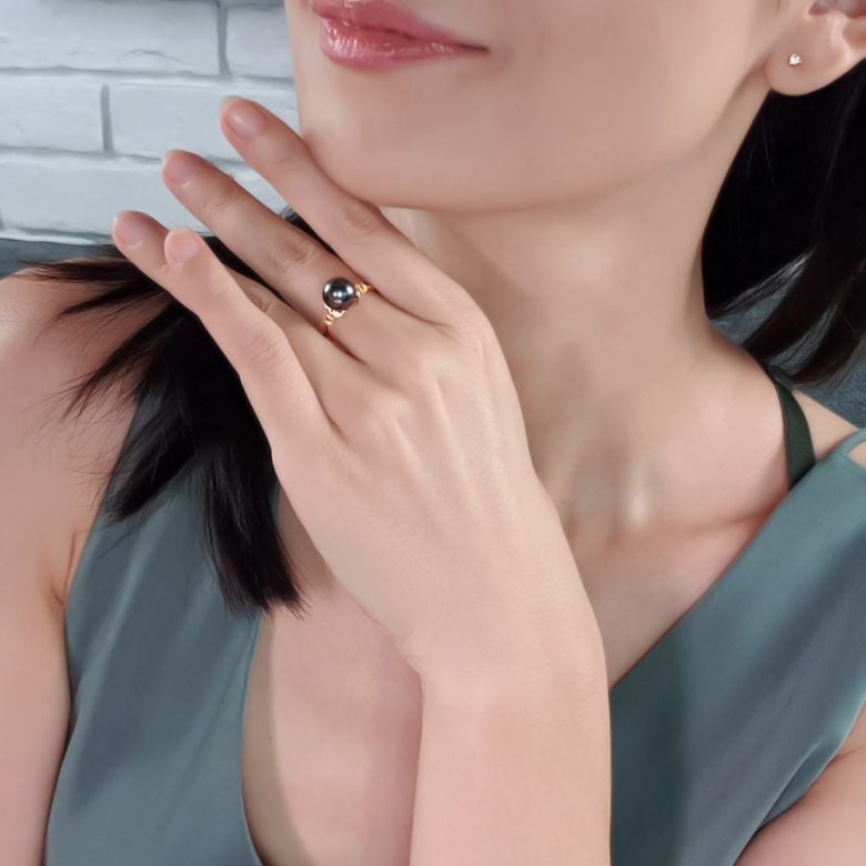 Anello Mont du Lotus - Oro Giallo, Diamanti e Perla di Tahiti - 11