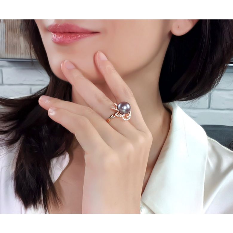 Anello Fleur Perlée - Oro Giallo, Perla d'Acqua Dolce Bianca - 7