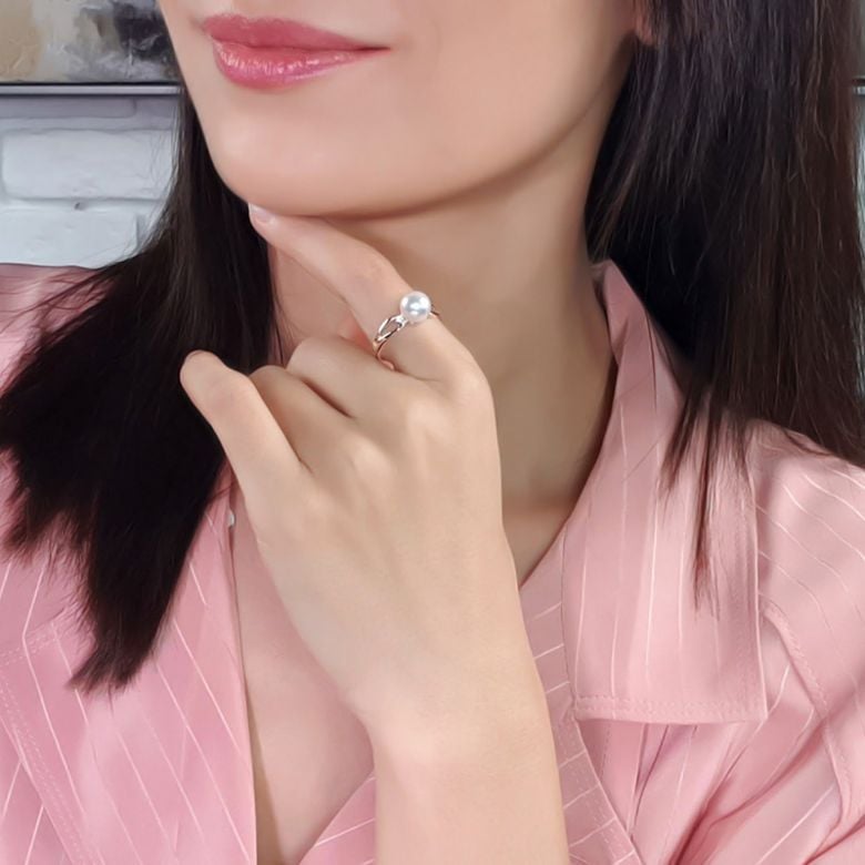 Anello Hanaé - Oro Bianco, Diamanti e Perla Akoya - 6