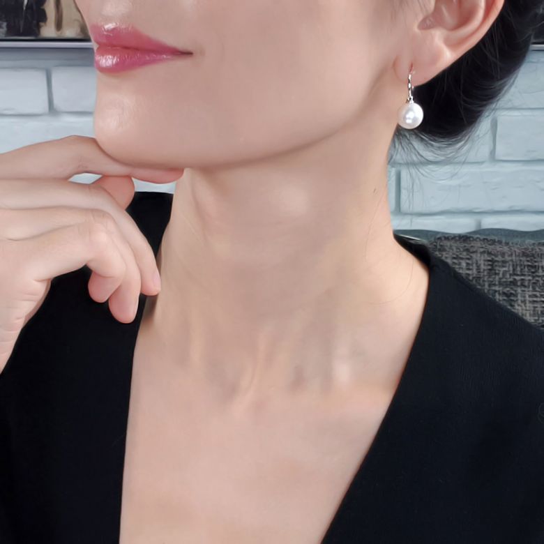 Orecchini Bibu - Perle Acqua Dolce Bianche, Gancetti Oro Bianco - 3