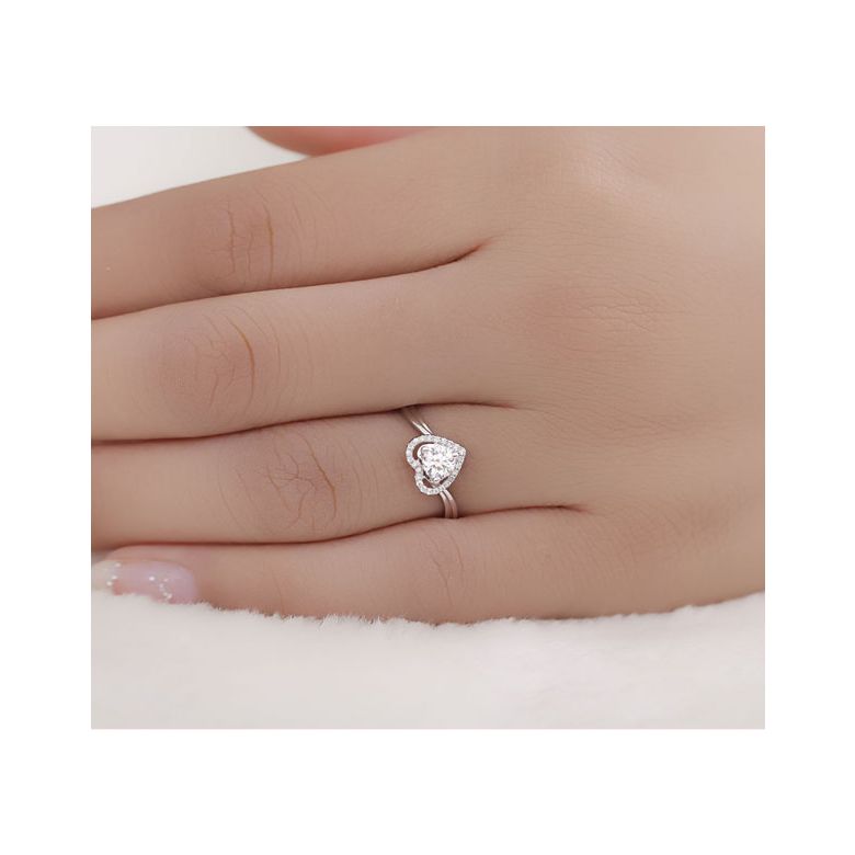 Anello Solitario Cuore Mio  Oro Bianco 18k & Diamanti VS/G | Gemperles - 3