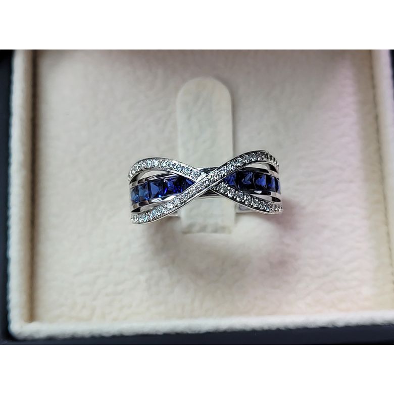 Anello Sens - Oro Bianco, Riviera di Zaffiri Princess a Binario & Diamanti - 10