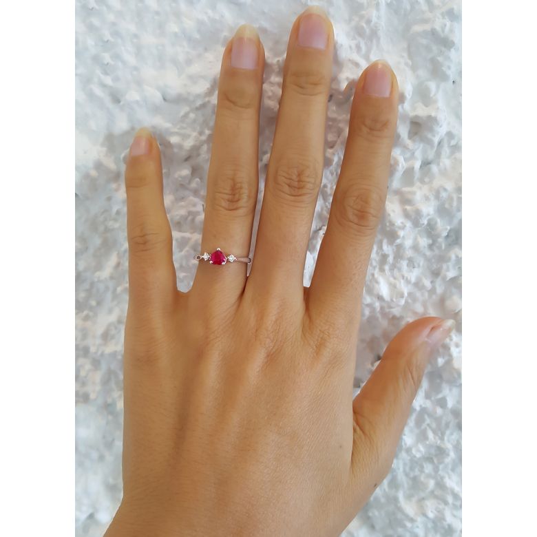 Anello Di Fidanzamento Cuore d'Amore - Oro Bianco, Diamanti & Rubino - 3