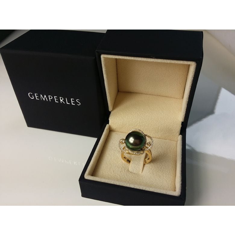 Anello Floride - Oro Bianco, Diamanti e Perla di Tahiti - 7