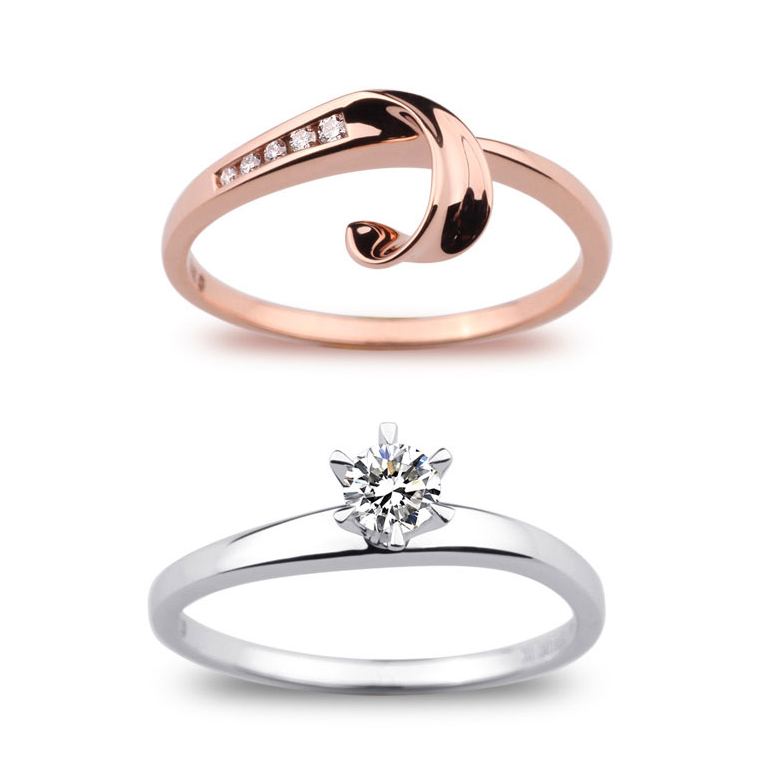 Anello di Fidanzamento Doppio Insieme - Oro Bianco & Rosa, Diamanti | Gemperles - 6