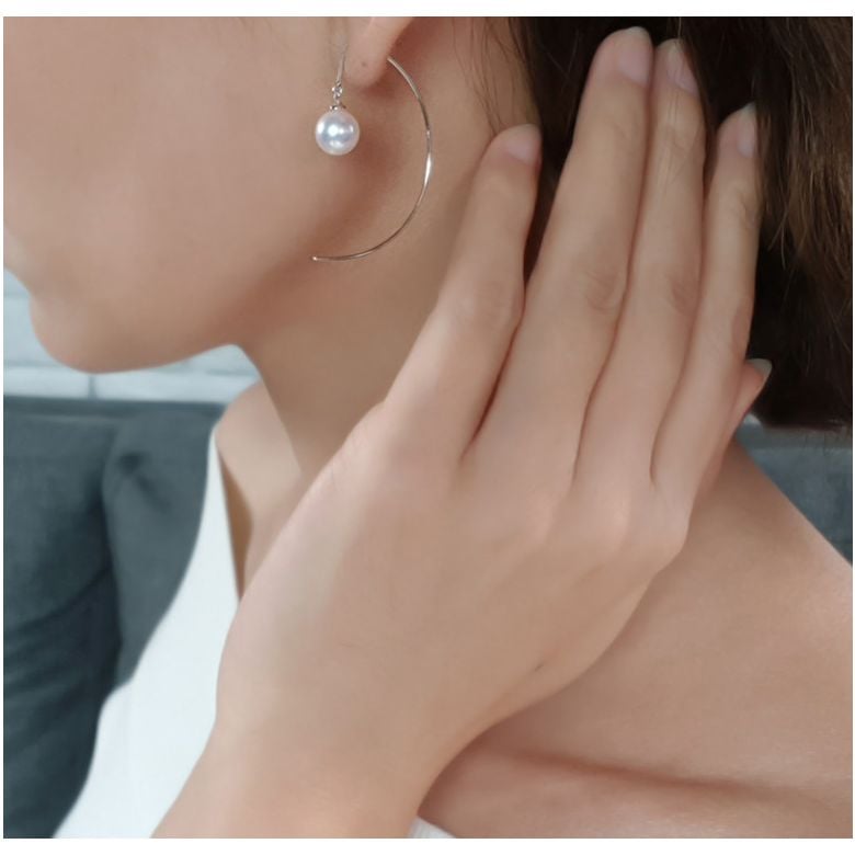 Orecchini Pendenti Simplicity - Perle Akoya Bianche - Gancetti Oro Bianco - 2