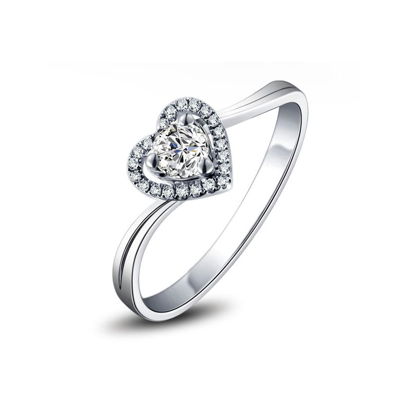 Anello Solitario Cuore Mio  Oro Bianco 18k & Diamanti VS/G | Gemperles - 1