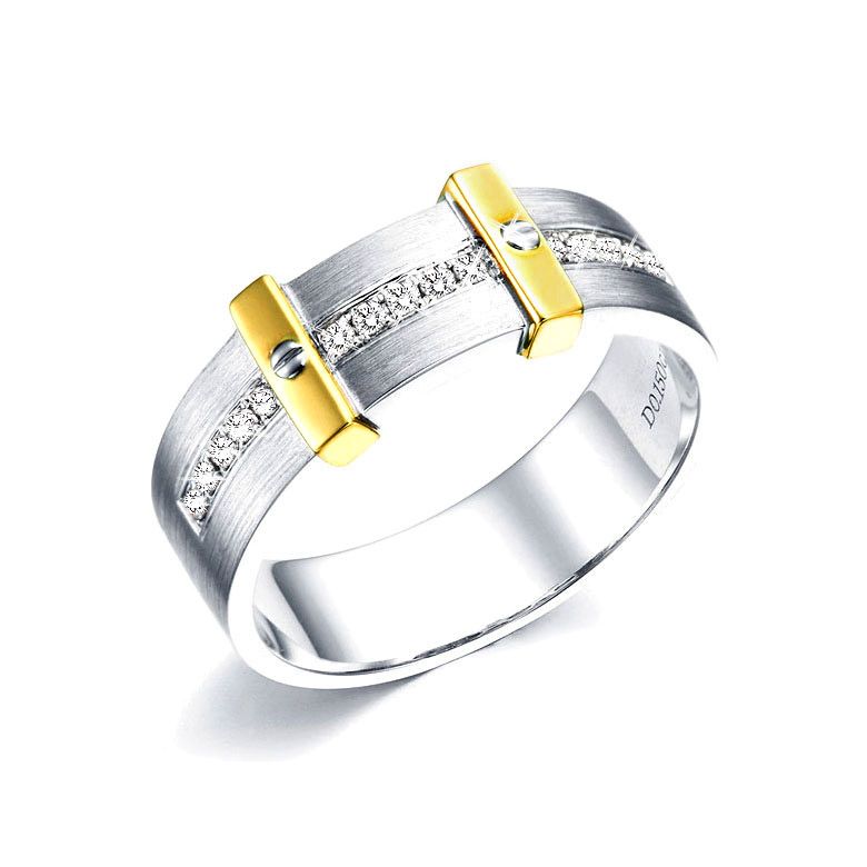 Anello Uomo - Oro bianco, giallo 7.35gr - Diamante 0.15ct - 1